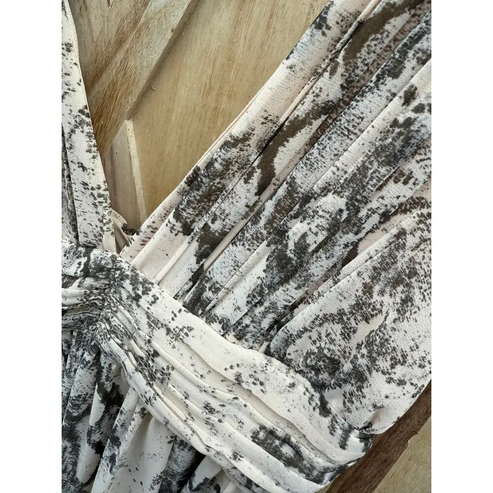 new H&M tan brown black snake print long chiffon deep v sleeveless maxi dress - Picture 6 of 10